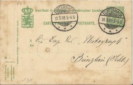 LUXEMBOURG 1909 - PRE-STAMPED POSTAL CARD OF 5 C FROM  ECHTERNACH A BUNZLAU MAR 10    REJAL255/8 - 1907-24 Coat Of Arms