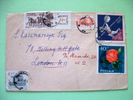 Poland 1965 Cover To England - Ship - Horse Carriage - Castle - Weight Lifting Olympics - Flowers Roses - Lettres & Documents