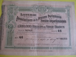 Loterie/Billet De 20 Francs/ Associations De La Presse Parisienne Et De La Presse Départementale /1905   ACT77 - Cinema & Teatro