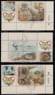 Cuba Used Scott #916a, #921a, #926a Blocks Of 5 Plus Label Coral, Jellyfish, Starfish - Christmas - Usados