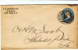 Sc#U113 1-cent Franklin Postal Stationery New York To Philadelphia Entire C1880s Cover - ...-1900