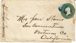 Sc#U163 3-cent Washington Postal Stationery Pennsylvania To San Buenaventura CA Entire C1870s Cover - ...-1900