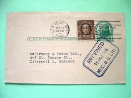 USA 1946 Pre Paid Postcard N.Y. To England - Jefferson - Nathan Hale (adress: McCartney In Liverpool) - Otros & Sin Clasificación