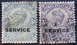 BRITISH INDIA 1912 3p King George V SERVICE Used 2 SHADES - 1911-35 King George V