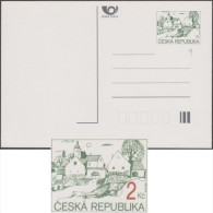 République Tchèque 1994. Carte Postale D´usage Courant, Timbrée 2 Kc, Avec Erreur, Sans Impression De La Valeur. Village - Errors, Freaks & Oddities (EFO)