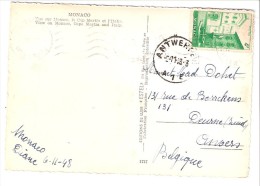 YT 310 4F Emeraude-Seul Sur Carte-postale-1948-Sur CP De Monaco -Cap Martin Et L'Italie (voir Scan) - Briefe U. Dokumente