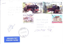 POLAND 2008 COMMERCIAL COVER POSTED FROM TORUN 1 FOR INDIA - USE OF RAIL ENGINE STAMPS - Lettres & Documents