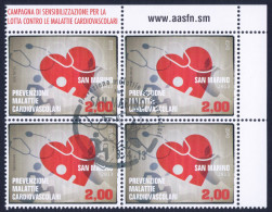 2013 SAN MARINO "MALATTIE CARDIOVASCOLARI" QUARTINA ANNULLO PRIMO GIORNO - Used Stamps