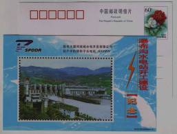 Waterfall Valley Diversion Channel,dam,CN 03 Tongjiezi Hydropower Station Advert Pre-stamped Card - Agua