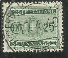 ITALIA REGNO ITALY KINGDOM 1934 SEGNATASSE TAXES DUE TASSE STEMMA CON FASCI COAT OF ARMS CENT. 25 USATO USED - Taxe