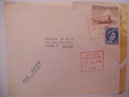Canada Lettre De Champigny 1956 Pour Paris Cachet Rouge - Lettres & Documents