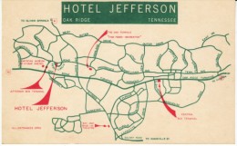 Oak Ridge Tennessee,  Hotel Jefferson, Map Of Area, Atomic Energy Museum, C1950s Vintage Postcard - Oak Ridge