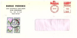 Lettre Taxée, 1981, Affranchie  EMA  BARRAS MANOSQUE 1.60Fr, Taxe 2.70Fr, 4 Timbres  FLEUR  /6000 - 1960-.... Lettres & Documents