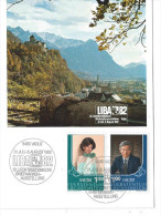 Carte Postale Ansicht Von Vaduz Mit Schloss1982 Avec Timbres Liechtenstein Liba 82 - Lettres & Documents