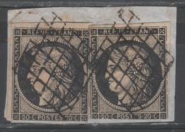 Cérès  N° 3 (Deux Belle Variété, Filet Double, Lune, Petits Points) Avec Oblitèration Grille De 1849 Sur Fragment  TB - 1849-1850 Ceres