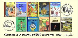 FRANCE 2007 N°41 Albums Fictifs + 2 Cachets Premier Jour FDC TINTIN KUIFJE TIM HERGE GUEBWILLER - Hergé