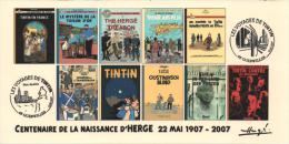 FRANCE 2007 N°53 Albums Fictifs + 2 Cachets Premier Jour FDC TINTIN KUIFJE TIM HERGE GUEBWILLER - Hergé