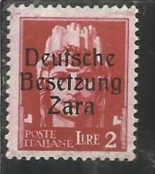 ZARA OCCUPAZIONE TEDESCA 1943 ITALY OVERPRINTED  SOPRASTAMPATO ITALIA LIRE 2 MNH - Duitse Bez.: Zara