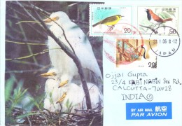 JAPAN COMMERCIAL COVER 2006 - POSTED FOR INDIA, SPECIAL CANCELLATION, USE OF BIRD STAMPS, AFFIXED BIRD IMAGE ON COVER - Cartas & Documentos