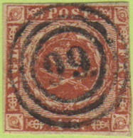 DEN SC #4  Royal Emblems  3 Margins, "99" (Fredensborg) In Concentric Circles, CV $15.00 - Usati