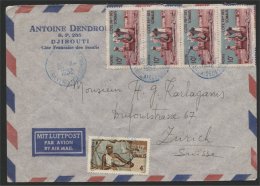 FRENCH SOMALICOAST, 44 FRANC FRANKING ON AIRPOST COVER 1952 TO SWITZERLAND - Lettres & Documents