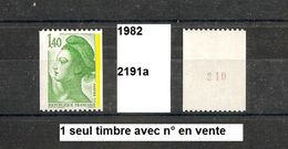 Variété De 1982 Neuf** Y&T N° 2191a  N° Rouge Au Dos - Ungebraucht