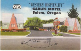 Salem Oregon, Gables Motel, Lodging, C1940s Vintage Linen Postcard - Salem