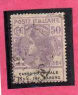 ITALY KINGDOM  ITALIA REGNO 1924 PARASTATALI CASSA NAZIONALE ASSICURAZIONI INFORTUNI SUL LAVORO CENT. 50 USATO USED - Franchise