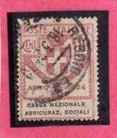 ITALY KINGDOM ITALIA REGNO 1924 PARASTATALI CASSA NAZIONALE ASSICURAZIONI SOCIALI CENT. 10 USED - Franchise