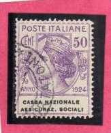 ITALY KINGDOM ITALIA REGNO 1924 PARASTATALI CASSA NAZIONALE ASSICURAZIONI SOCIALI CENT. 50 USED - Franchise