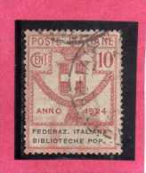 ITALY KINGDOM ITALIA REGNO 1924 PARASTATALI FEDERAZIONE ITALIANA  BIBLIOTECHE POPOLARI CENT. 5 USED - Zonder Portkosten