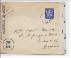 N°683A Bruxelles S/l.v.Londres.Dble Censure(contrôle Belge Pts Caract.)+britan.N°364.TB - Weltkrieg 1939-45 (Briefe U. Dokumente)