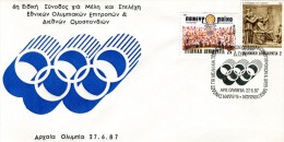 Greece- Comm. Cover W/ "6th Session For National Olympic Committees & Intern. Federations" [Anc. Olympia 27.6.1987] Pmrk - Affrancature E Annulli Meccanici (pubblicitari)