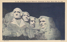Mount Rushmore National Memorial At Night Black Hills South Dakota Curteich - Mount Rushmore
