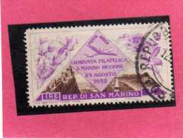 SAN MARINO 1952 POSTA AEREA AIR MAIL GIORNATA FILATELICA PHILATELIC DAY LIRE 5 USATO USED - Airmail