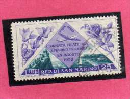 SAN MARINO 1952 POSTA AEREA AIR MAIL GIORNATA FILATELICA PHILATELIC DAY LIRE 25 USATO USED - Airmail