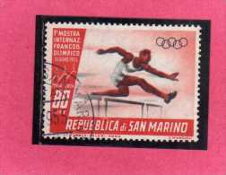 SAN MARINO 1955 POSTA AEREA AIR MAIL MOSTRA DEL FRANCOBOLLO OLIMPICO OLYMPIC STAMP EXHIBITION LIRE 25 USATO USED - Airmail