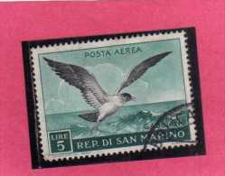 SAN MARINO 1959 POSTA AEREA AIR MAIL FAUNA AVICOLA BIRDS UCCELLI GABBIANO LIRE 5 USATO USED - Poste Aérienne