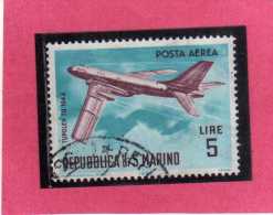 SAN MARINO 1963 POSTA AEREA AIR MAIL AEREI MODERNI MODERN PLANES LIRE 5 TUPOLEV USATO USED - Airmail