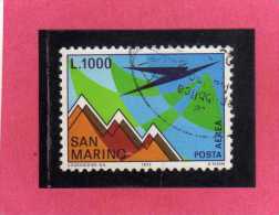 SAN MARINO 1972 POSTA AEREA AIR MAIL AEREO E MONTE TITANO PLANE AND MOUNT LIRE 1000  USATO USED - Poste Aérienne