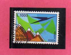 SAN MARINO 1972 POSTA AEREA AIR MAIL AEREO E MONTE TITANO PLANE AND MOUNT LIRE 1000  USATO USED - Airmail