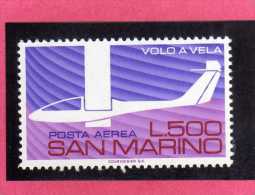 SAN MARINO 1974 POSTA AEREA AIR MAIL AEREOPLANO VOLO A VELA GLIDING PLANE LIRE 500 MNH - Poste Aérienne