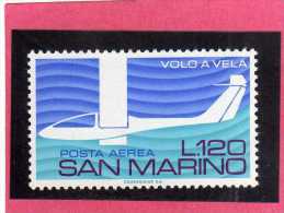 SAN MARINO 1974 POSTA AEREA AIR MAIL AEREOPLANO VOLO A VELA GLIDING PLANE LIRE 120 MNH - Poste Aérienne