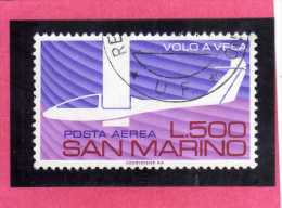 SAN MARINO 1974 POSTA AEREA AIR MAIL AEREOPLANO VOLO A VELA GLIDING PLANE LIRE 500 USATO USED - Airmail