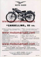 Moto Guzzi CARDELLINO 65 1956 Depliant Originale Genuine Brochure Prospekt - Engines