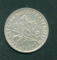 France 1 Francs Semeuse Argent Année 1917   Tb   - Pieb6307 - 1 Franc