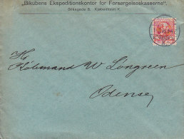 Denmark "BIKUBENS EKSPEDITIONSKONTOR F. FORSØRGELSESKASSERNE". KJØBENHAVN K. 1906 Cover Brief ODENSE Arrival (2 Scans) - Briefe U. Dokumente