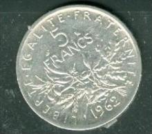 France 5 Francs Semeuse Argent Année 1962  -  Tb/sup - Pieb6601 - 5 Francs