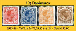 Danimarca-019 - 1913-18 - Y&T: N.74,77,79,82,(+) LH - - Neufs