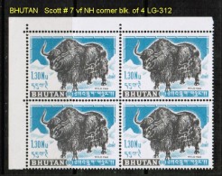 BHUTAN   Scott  # 7**  VF MINT NH CORNER BLK. Of 4 - Bhoutan